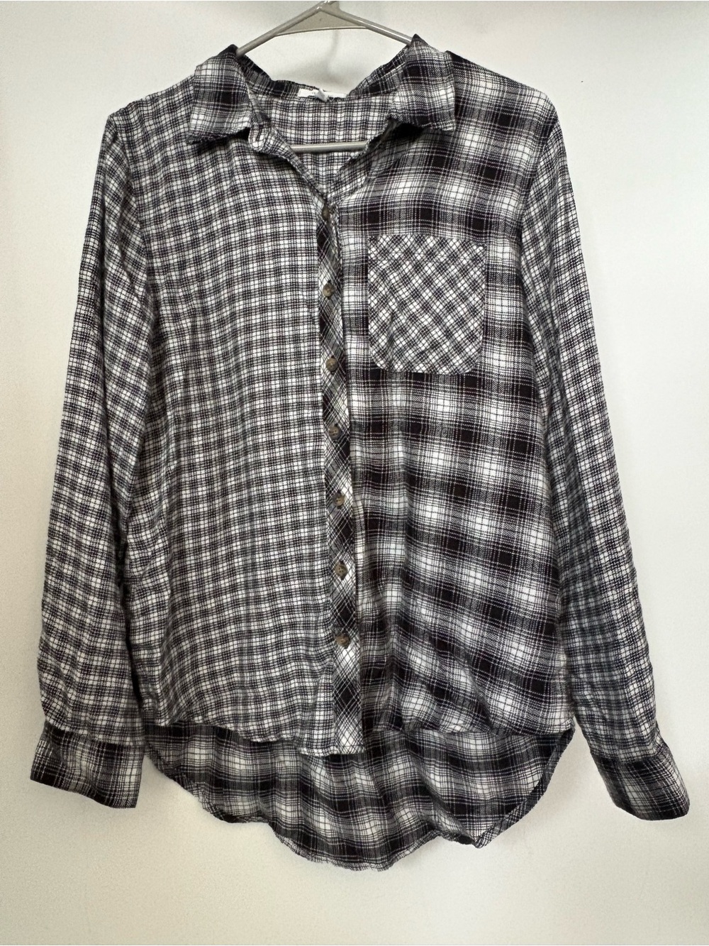Woman’s medium Maurice’s  Black & White Plaid Button-Up Shirt